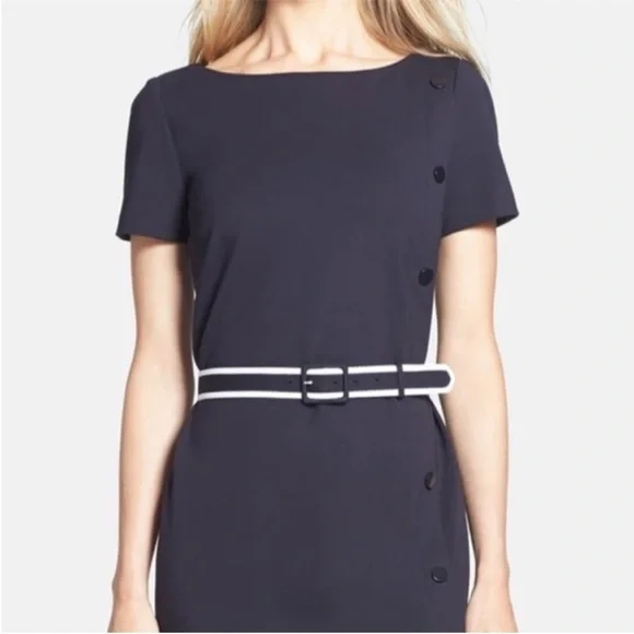 Tory Burch NWT $395 Navy Blue Sonia Dress w/ White Trim Belt XL - Picture 4 of 7